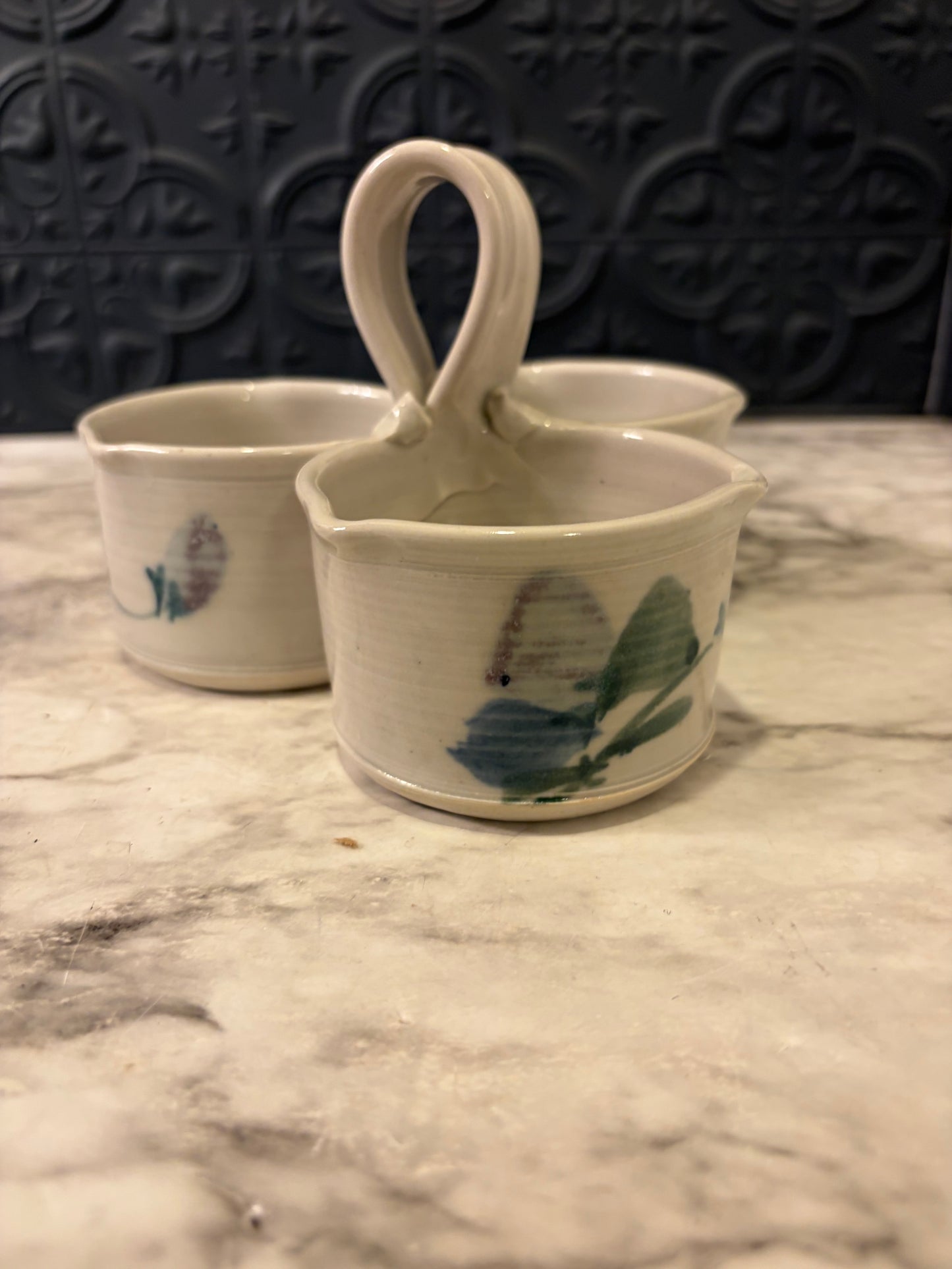 Studio Pottery Triple Condiment Tray withHandle
