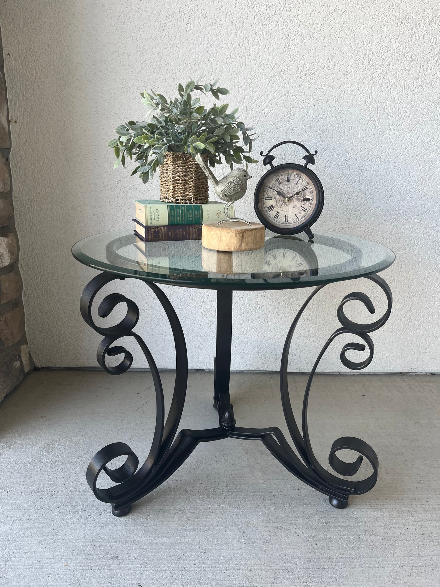Round Black Metal Table with Glass