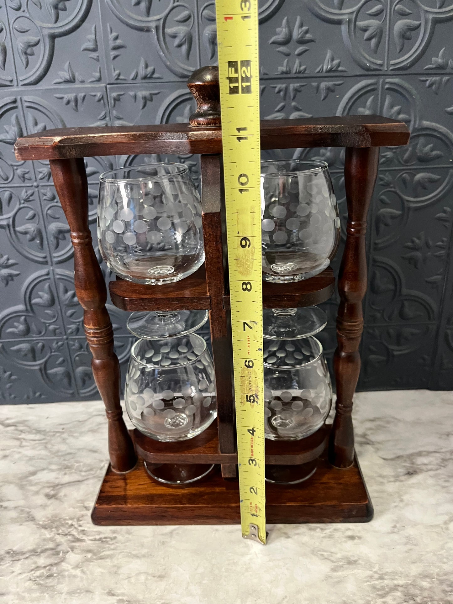 Vintage Brandy Glasses with Wood Holder