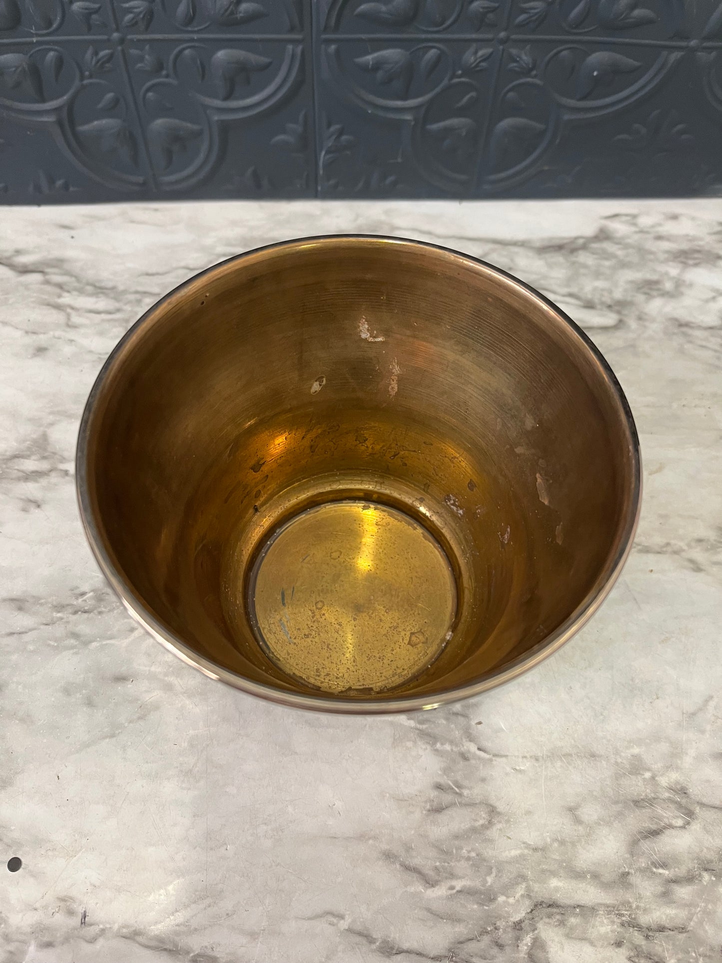 Brass Bowl with Etched Orange Flowers