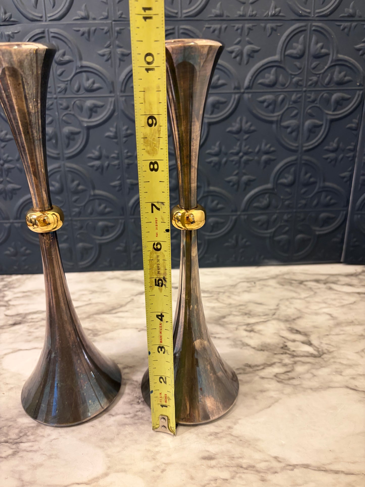 Dansk Silverplated Candlsticks with Brass center Pair
