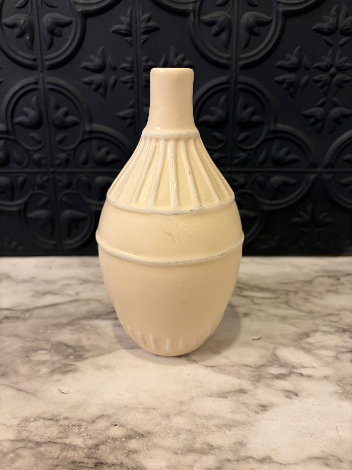 Small Cream Bud Vase with ridges