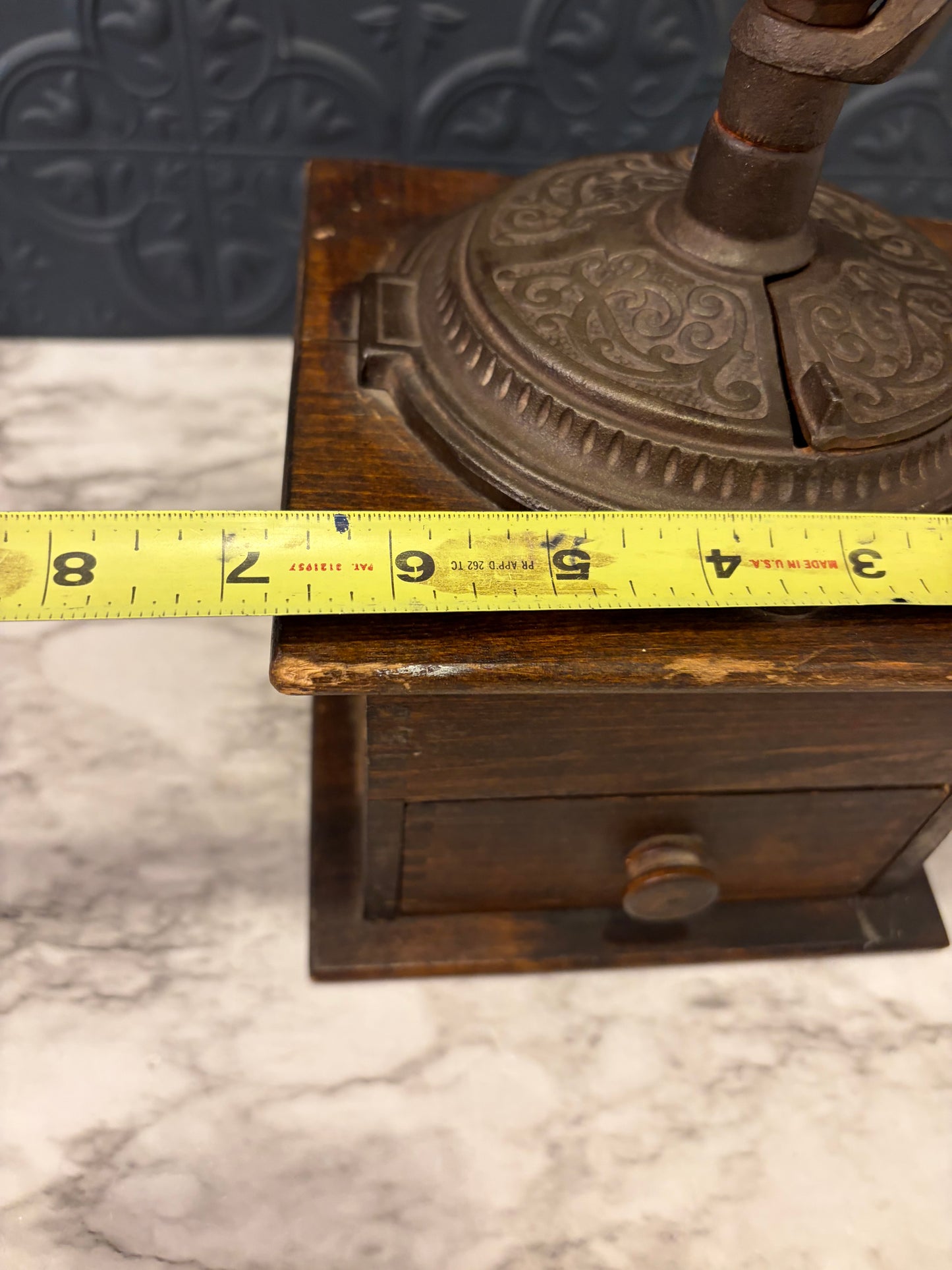 Antique Coffee Grinder with Iron Top