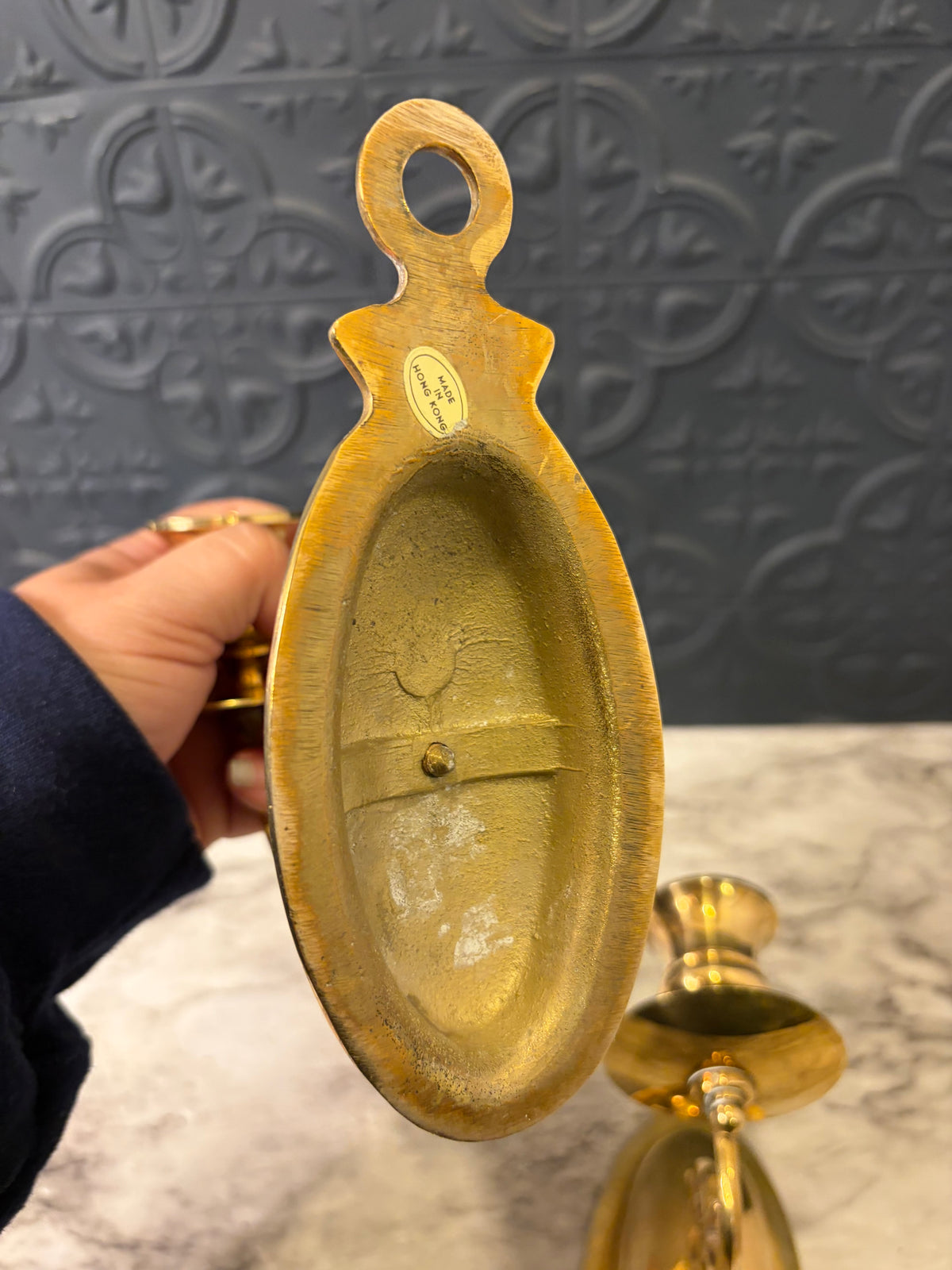 Simple Oval Brass Candle Sconce Pair