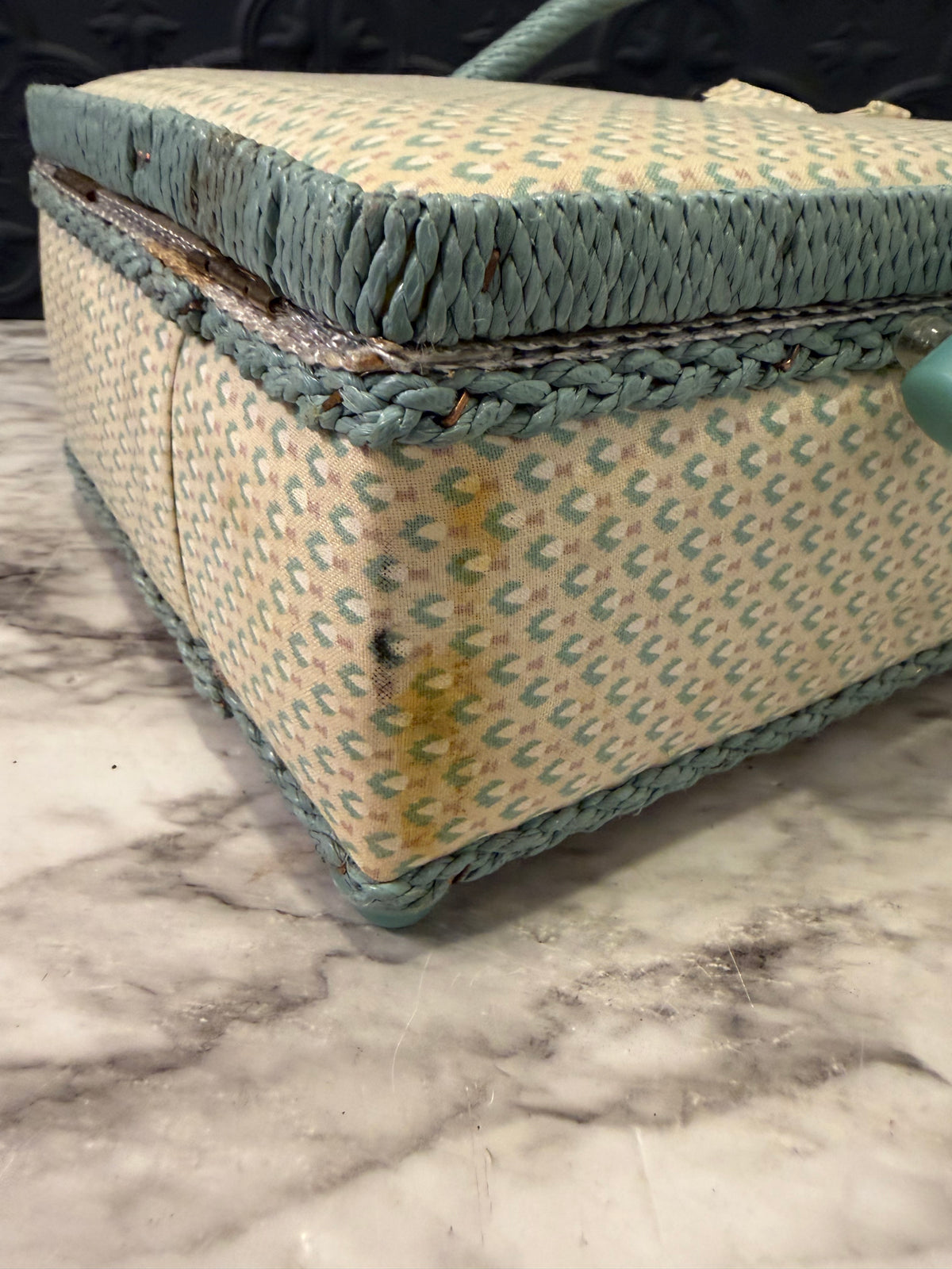 Cream and Blue Square Sewing Box