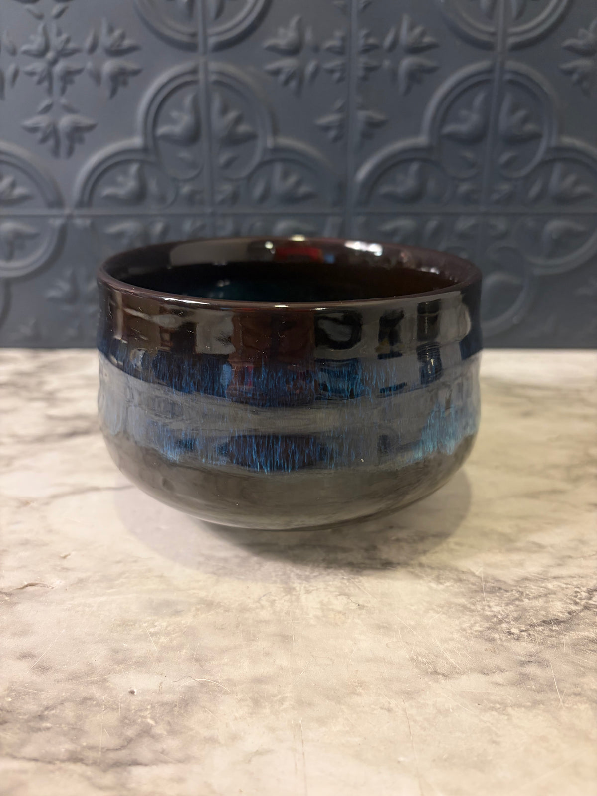 Jianzhan Ceramic Tea Bowl with Vibrant Blue Starburst