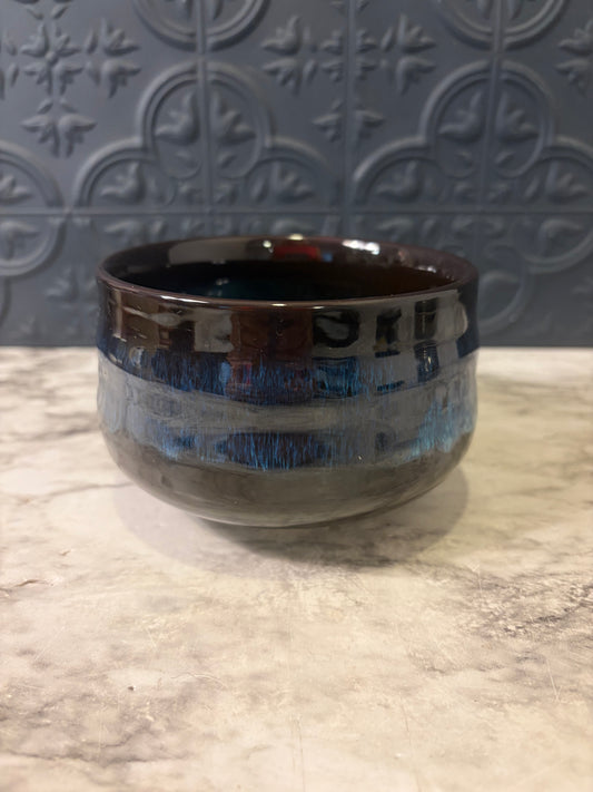 Jianzhan Ceramic Tea Bowl with Vibrant Blue Starburst