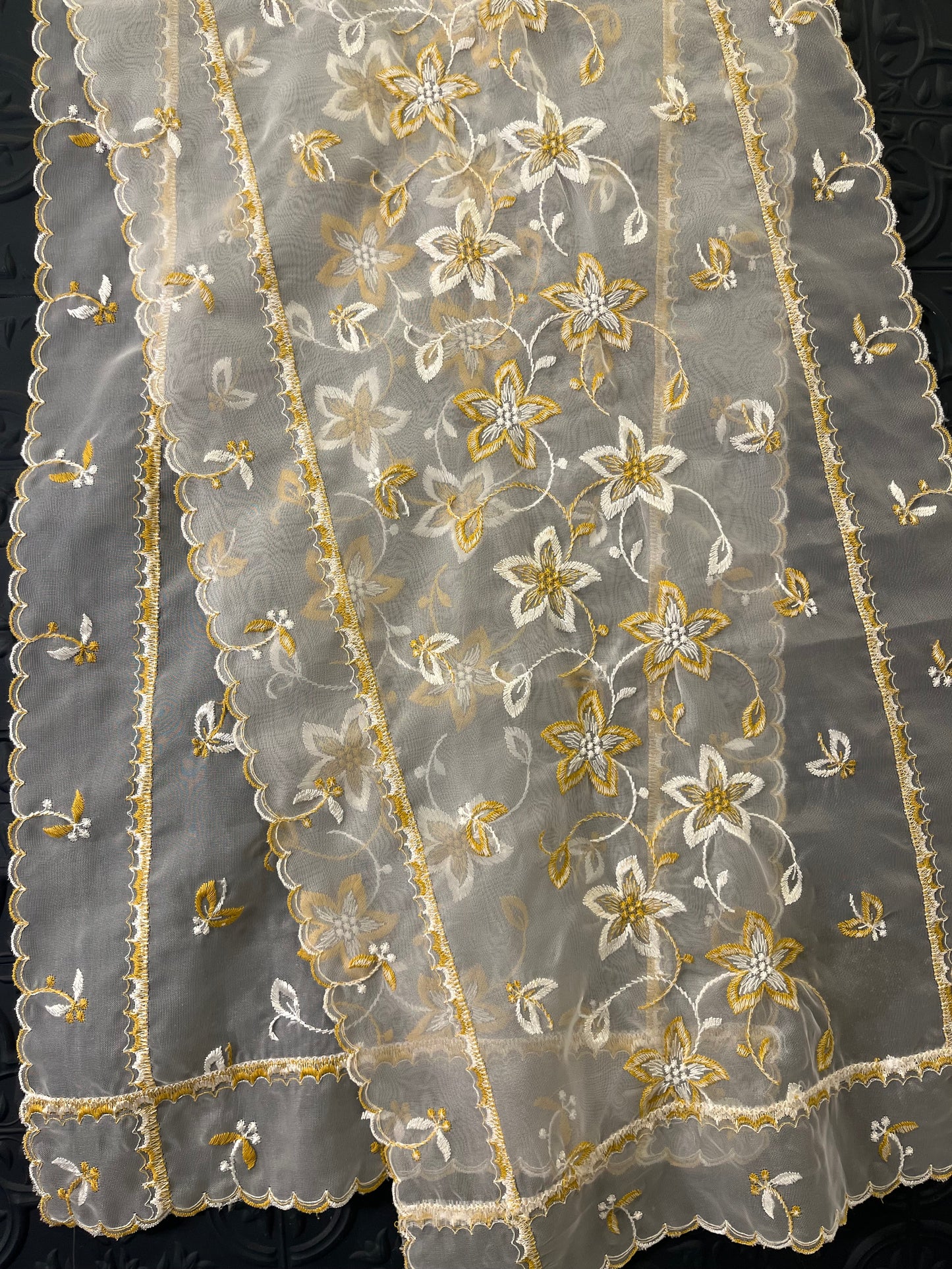 Organza silk emboidered runner with yellow