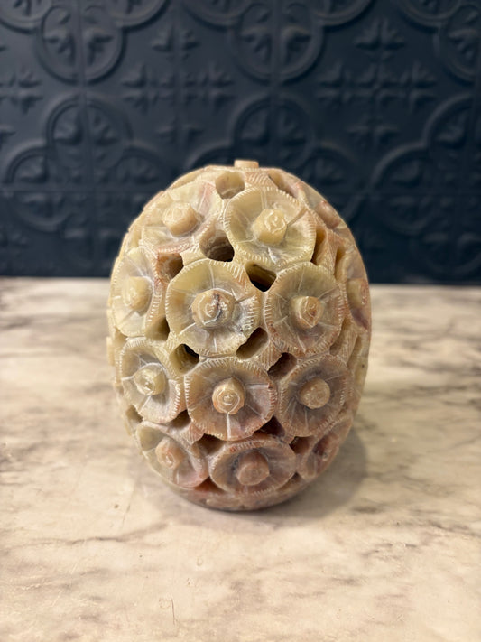 Carved Soapstone Egg Votive Holder