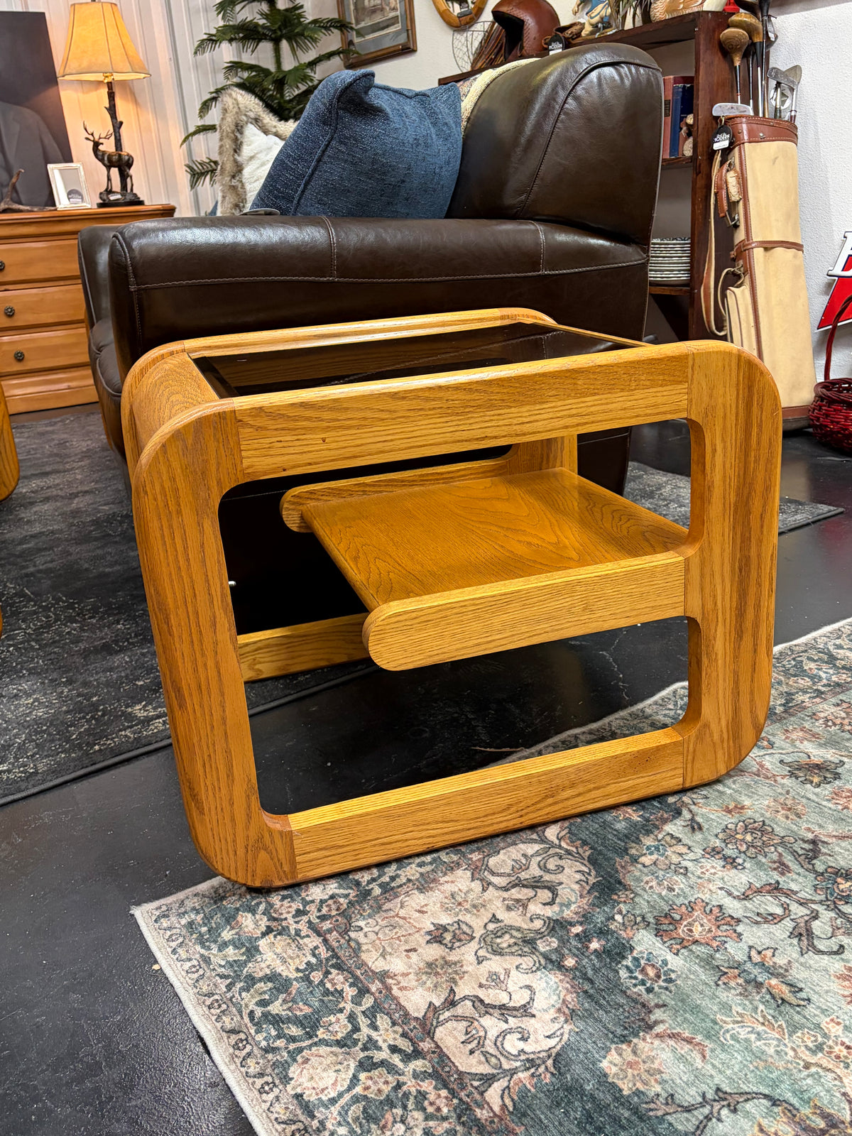 Mid Century Lou Hodges Style Side Table with Smoke Glass- each