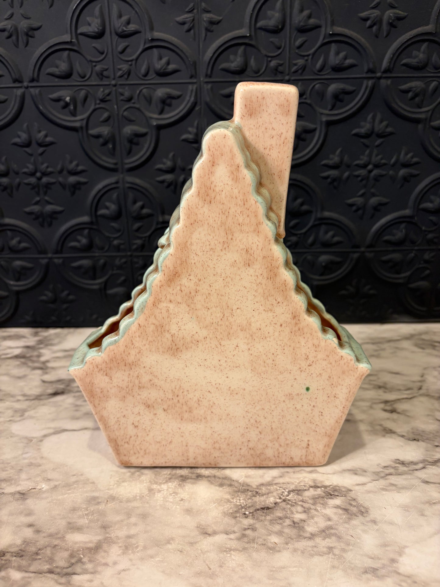 Vintage Ceramic House Planter Green and Pink