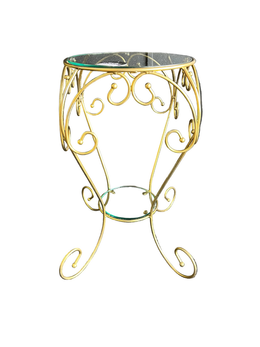 Round Gold and Glass Side Table 2 tier