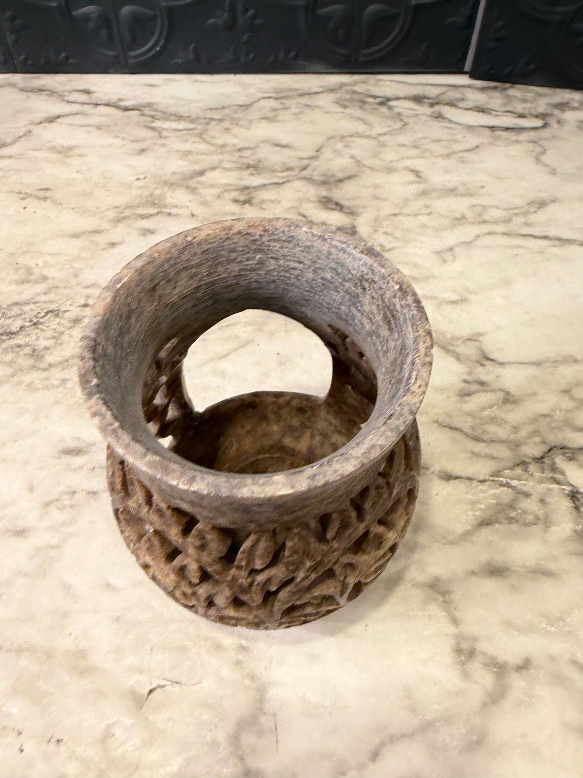 4" Carved Soapstone Tealight Holder