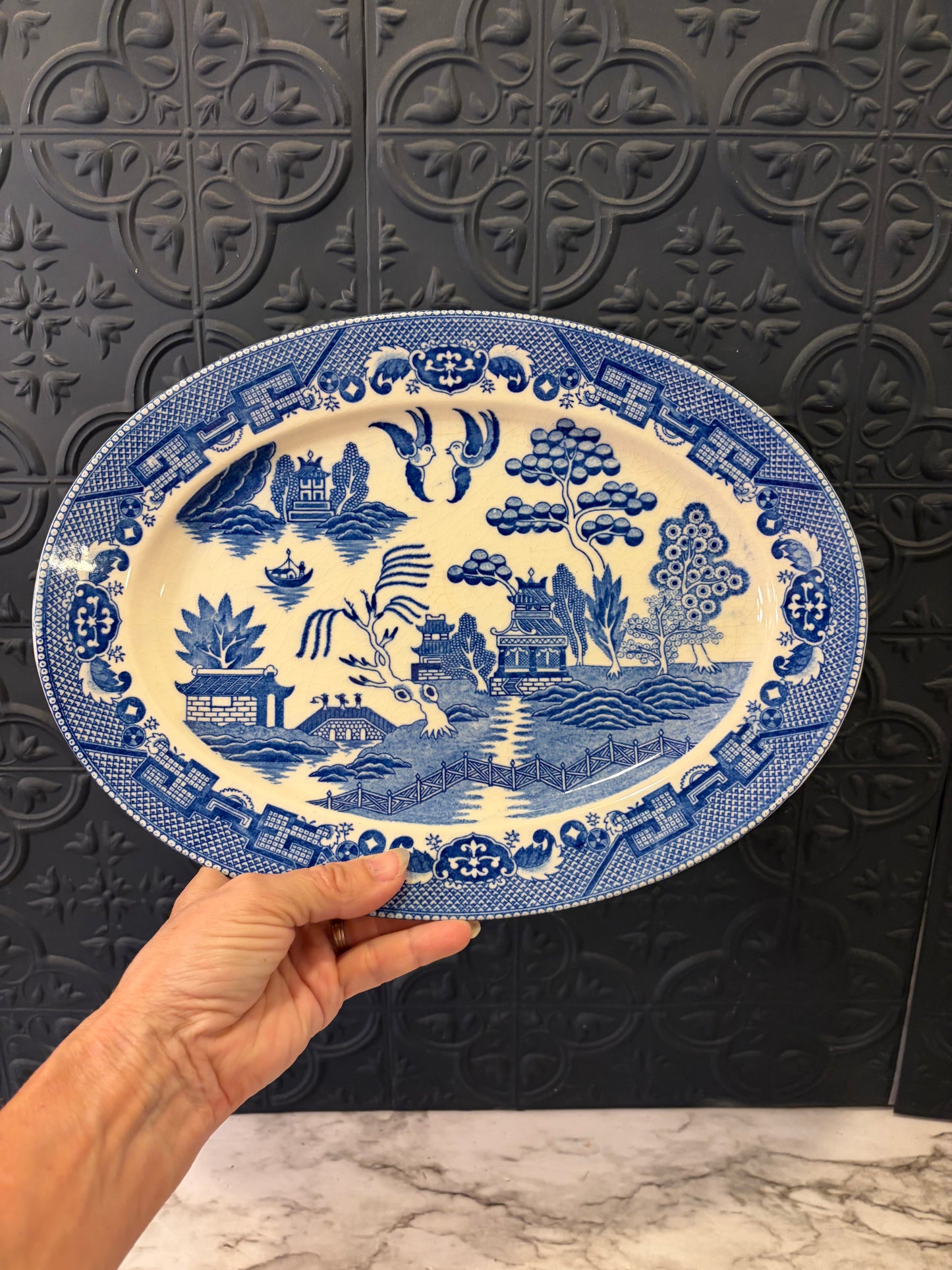 Blue and White Japanese Blue Willow Serving Plate