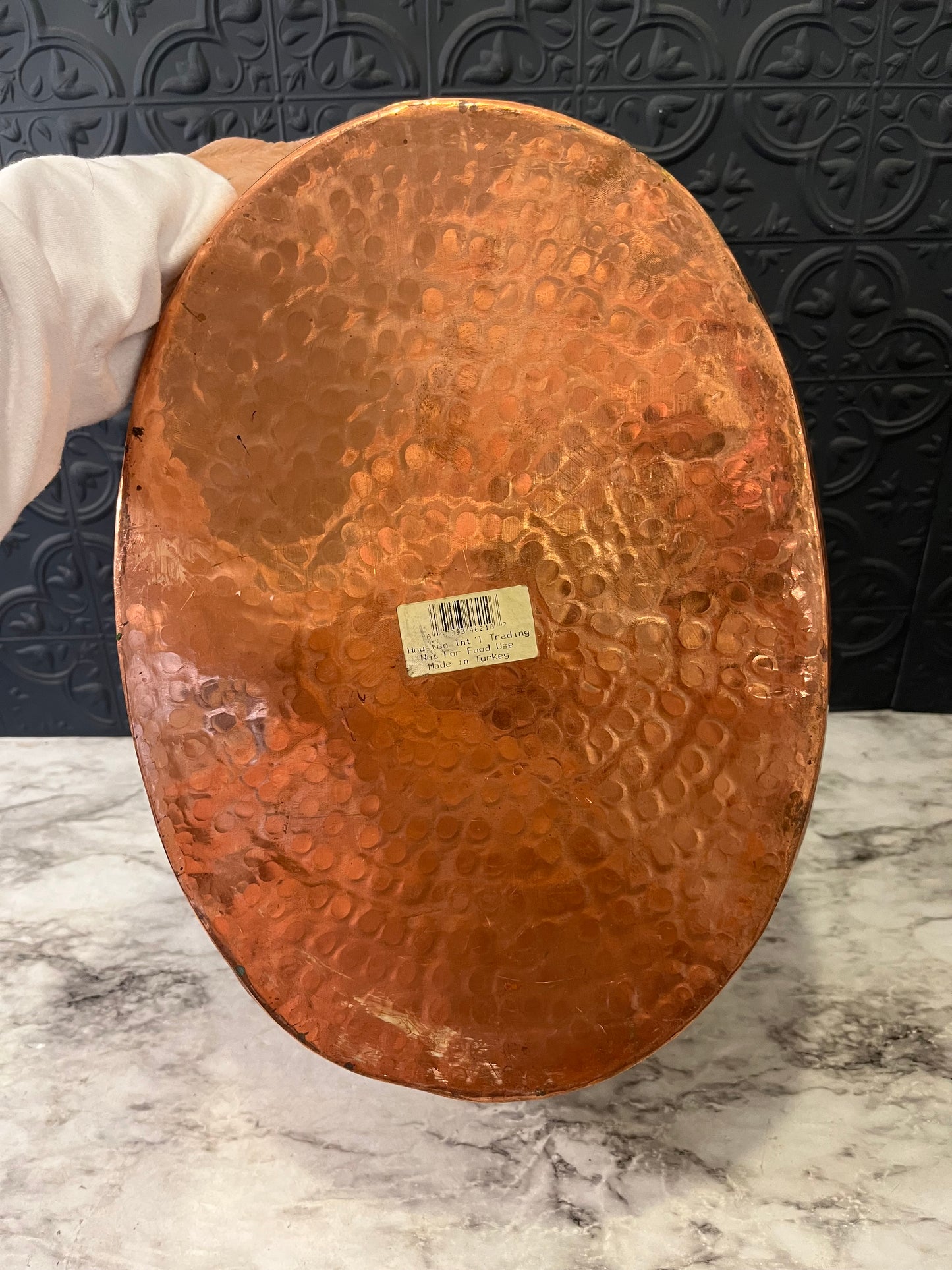 Hammered Copper Pot with Brass Handles 3.75 d 14 L x 10 W