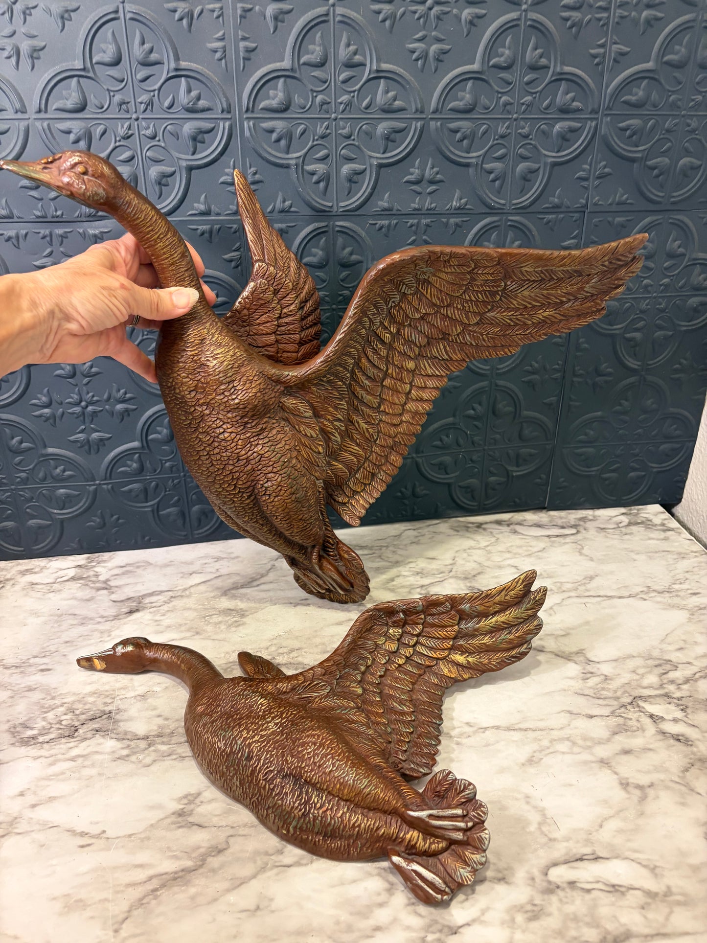 Plaster Flying Duck Set of 2