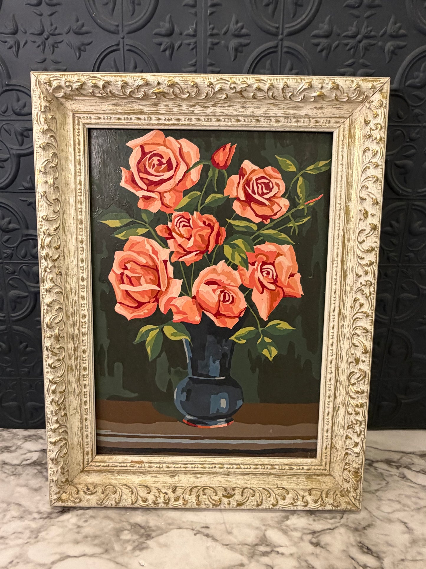 Vintage Paint by Number of Roses  Framed
