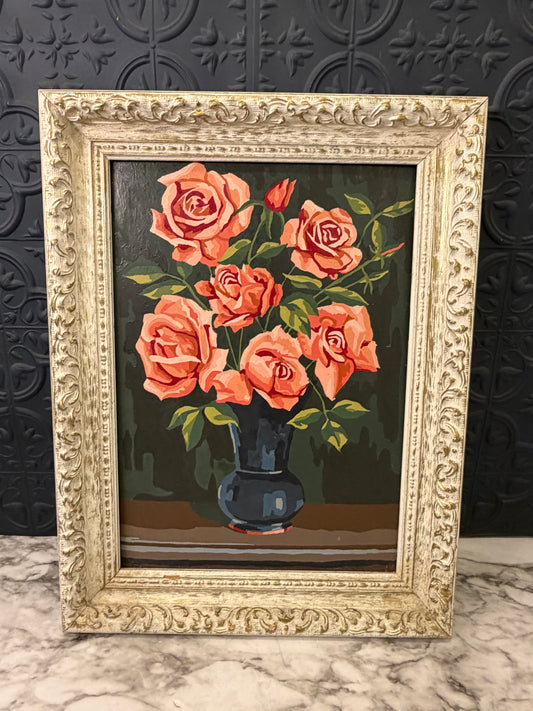 Vintage Paint by Number of Roses  Framed