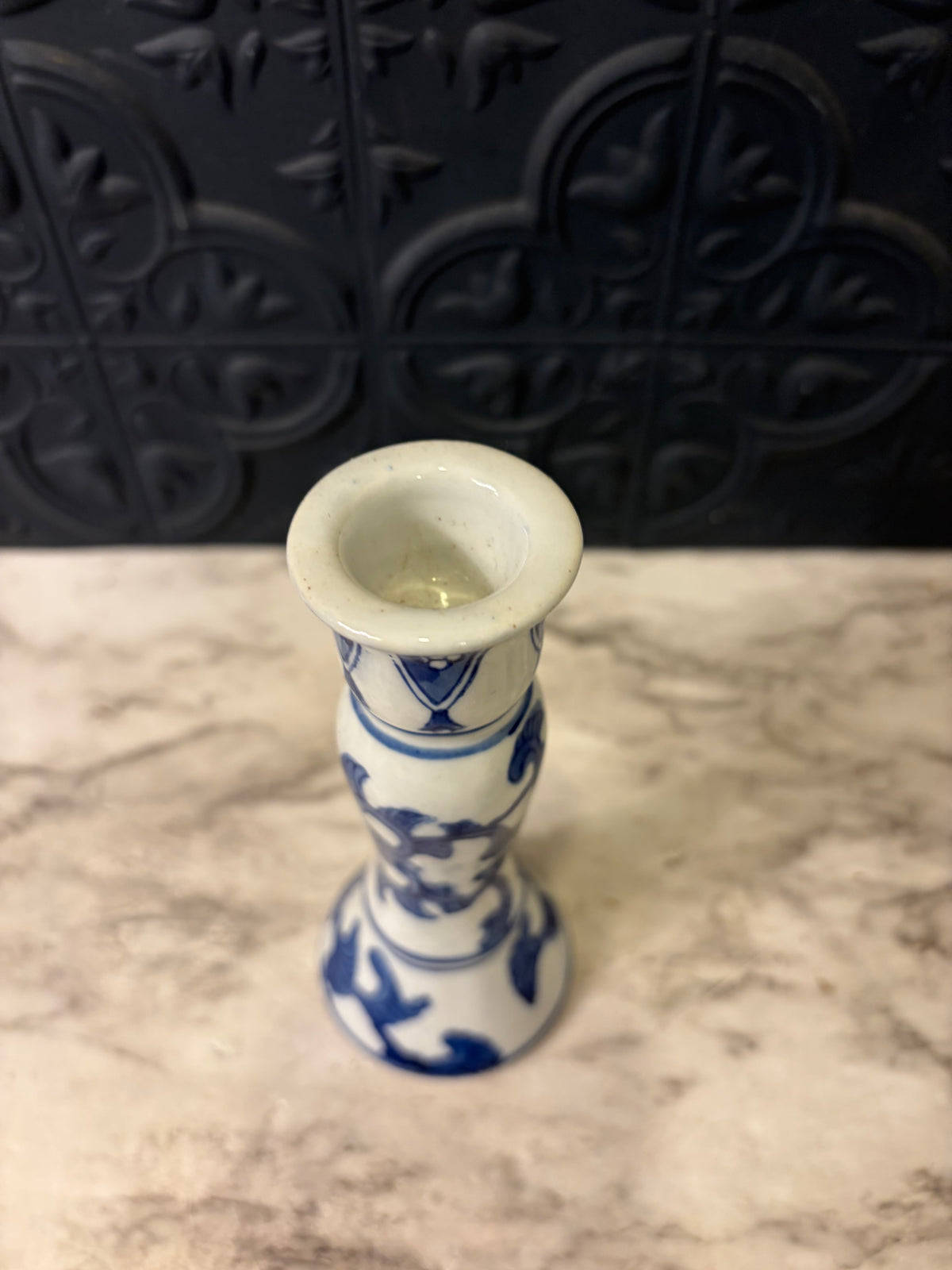 Blue and White Porcelain Candle Holder 5.5"