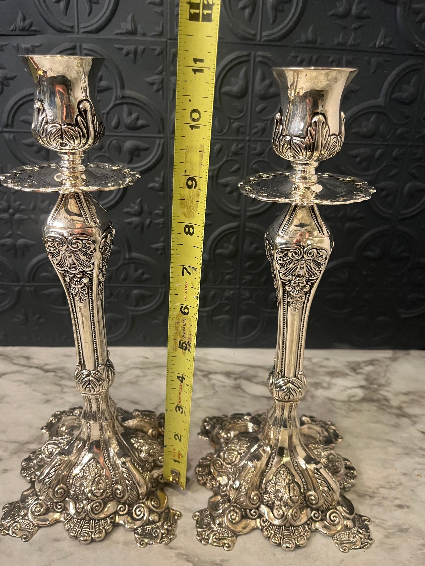 Godinger Silver Plate Rococo Style Candle Holders x2