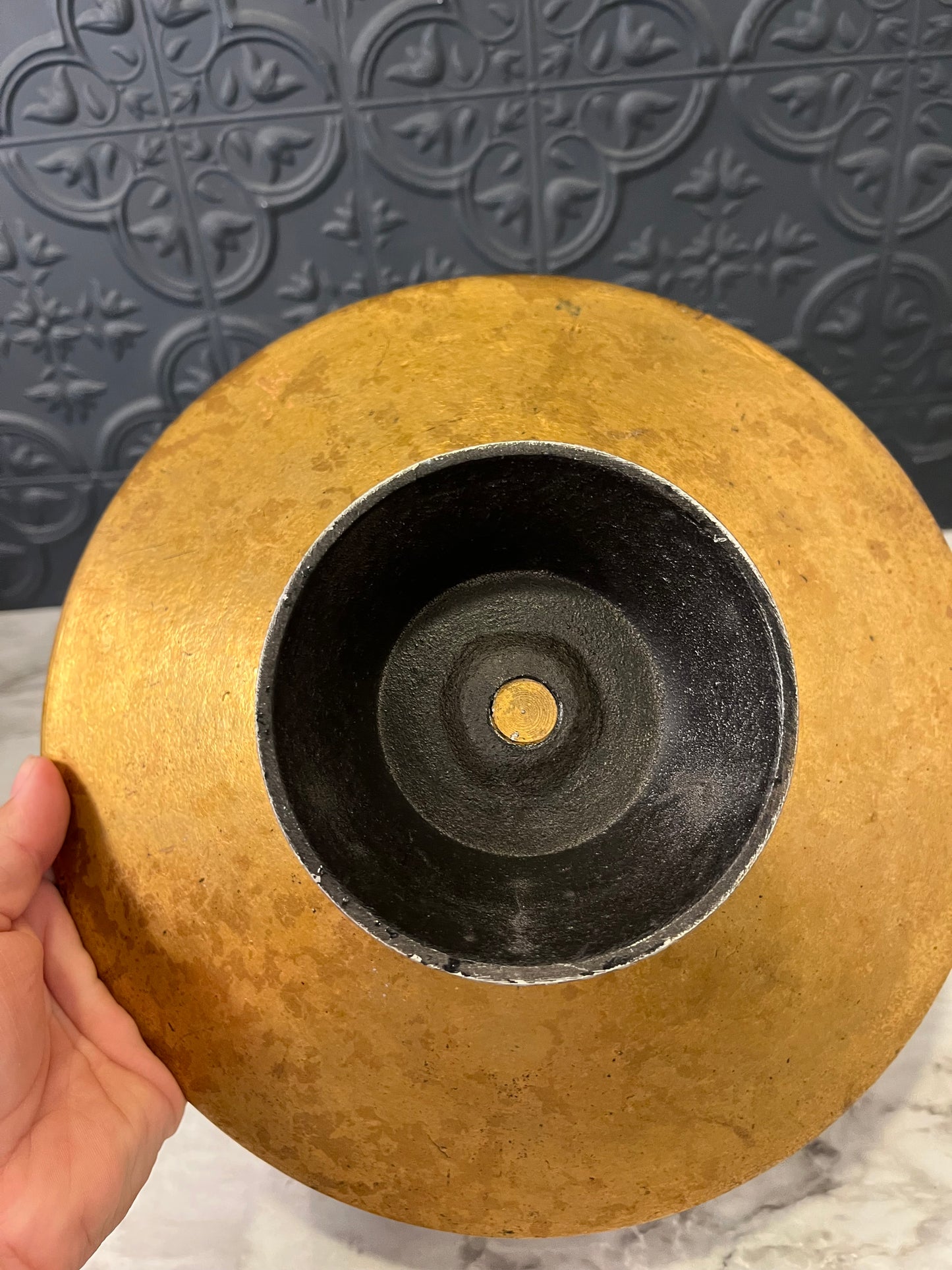 Gold Metal Pedestal Bowl with relief