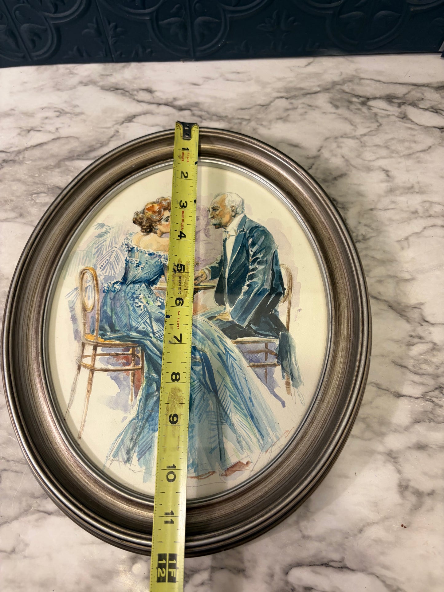 Original Victorian Couple Watercolor in Oval Frame