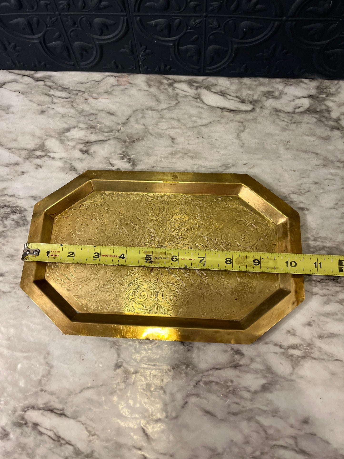 Octagon Etched Brass Tray with scrollwork