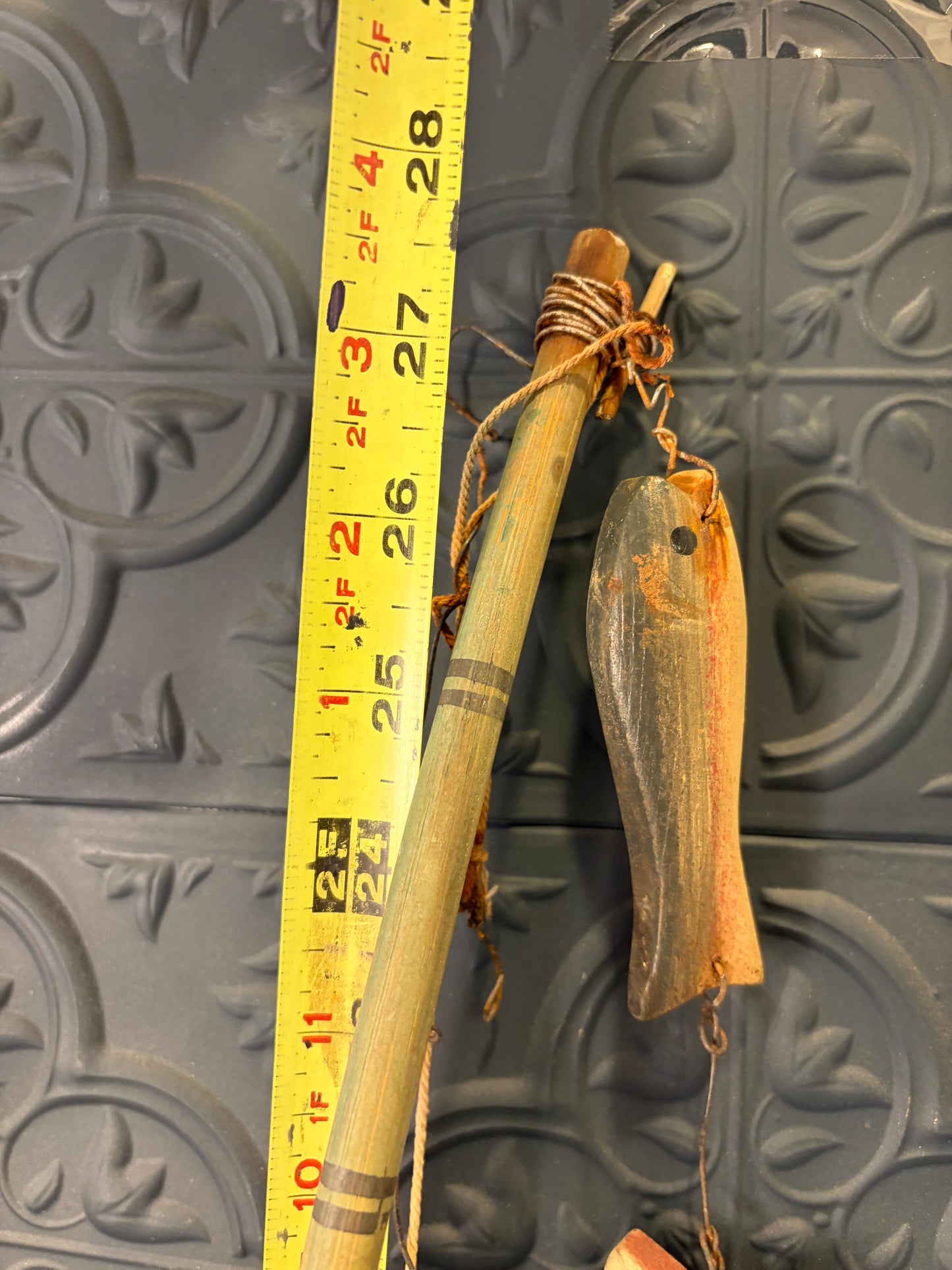 Wood Fishing Pole with Fish