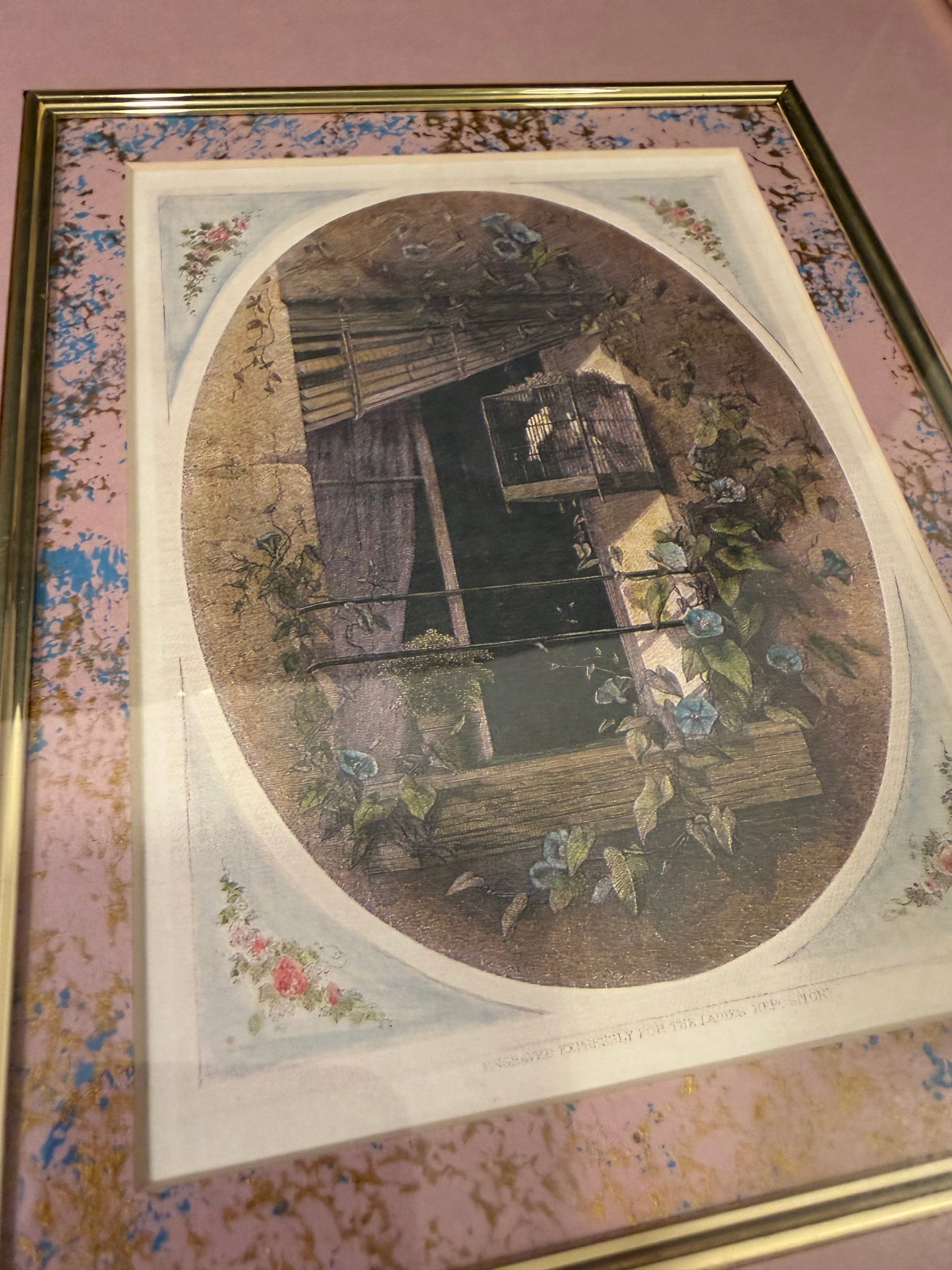 Birdcage in Window Print in Pink mat