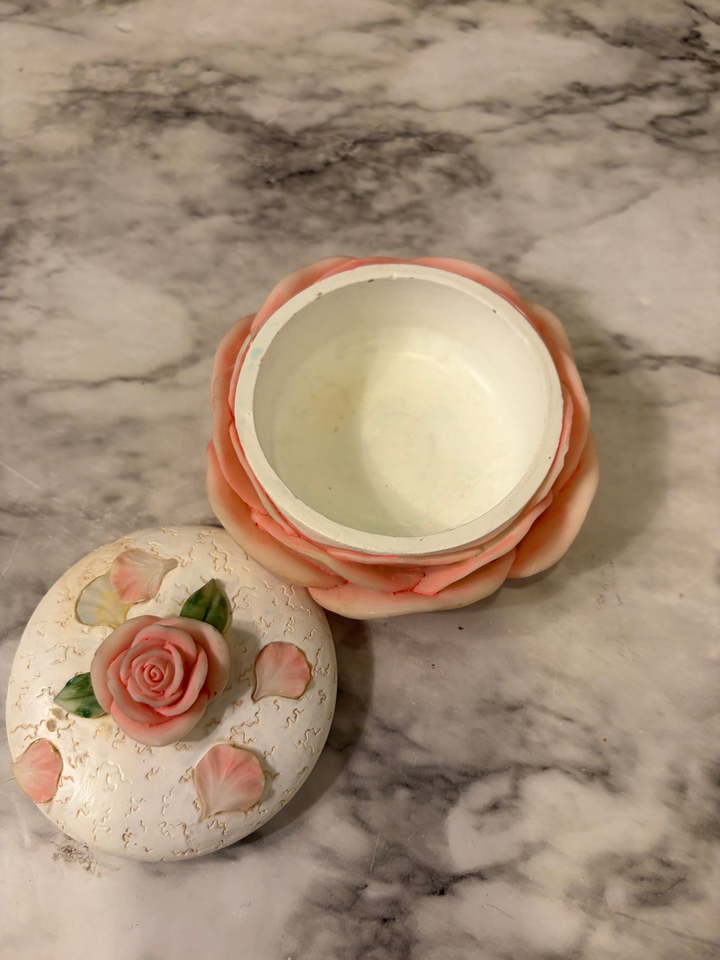 Pink Floral Round Resin Trinket Box