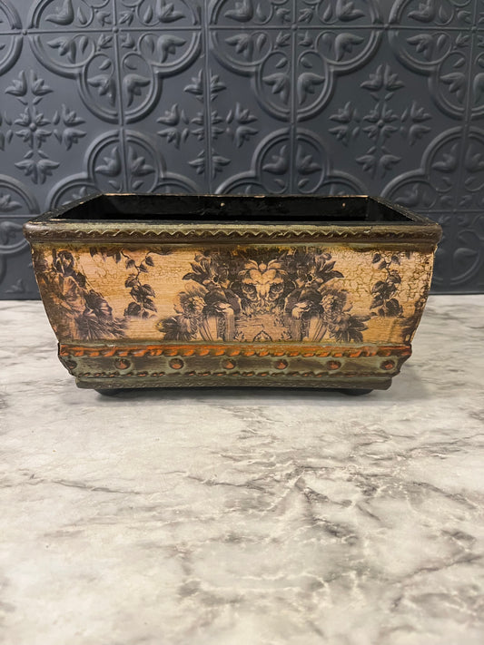 Rectangle Wood Planter with floral Motif