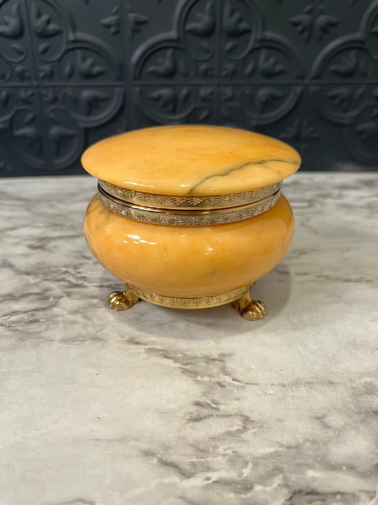 Alabaster Stone Jewelry Box with Brass feet