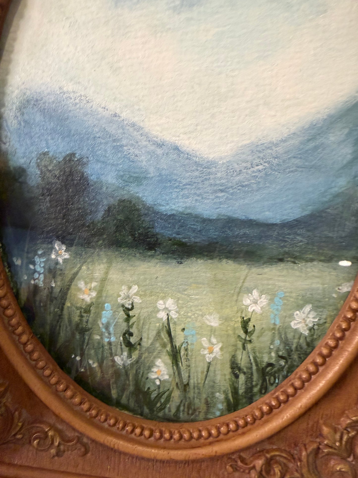 Daisy Field Original Painting by Jessie in Ornate Light Frame
