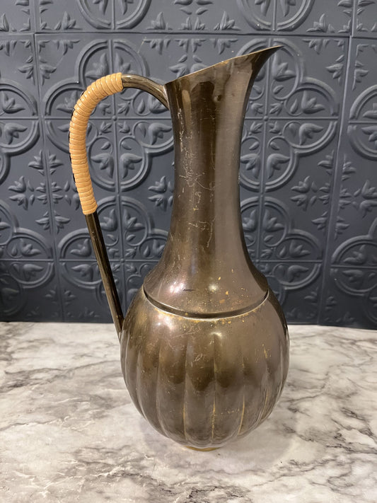 Brass pitcher with wicker handle