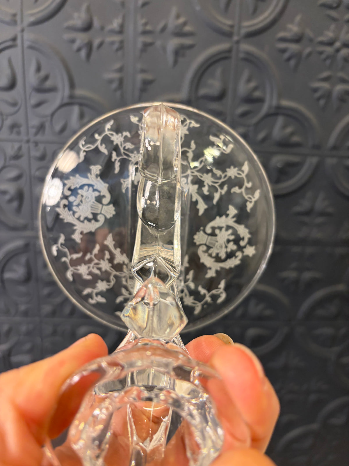 Fostoria Clear Etched Candle Holder Set of 2