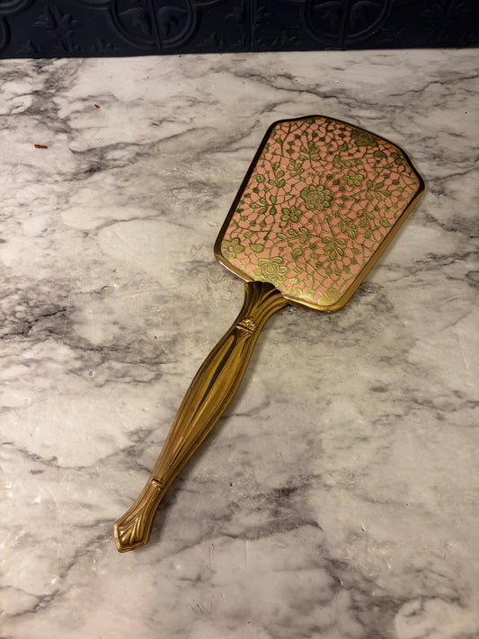 Pink/Gold Floral Vintage Hand Mirror