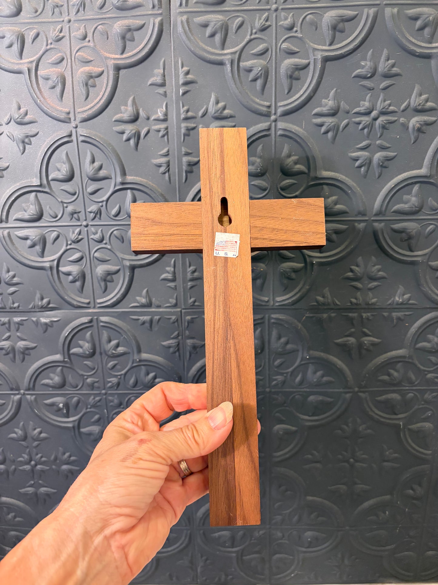Wood Crucifix with Silver tone