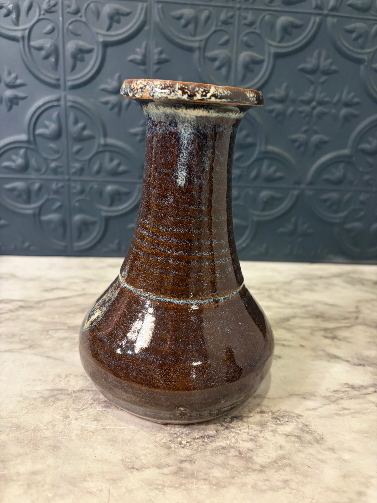 6" Terracotta Pottery Vse with Dark Brown Glaze