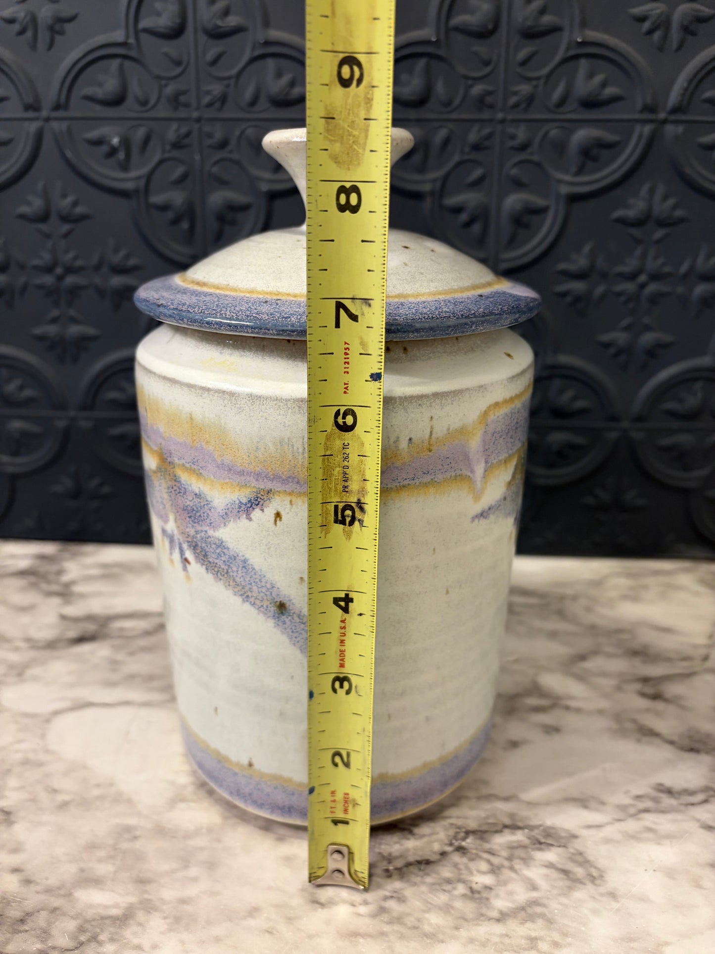 Grey and Purple Pottery Canister with Lid