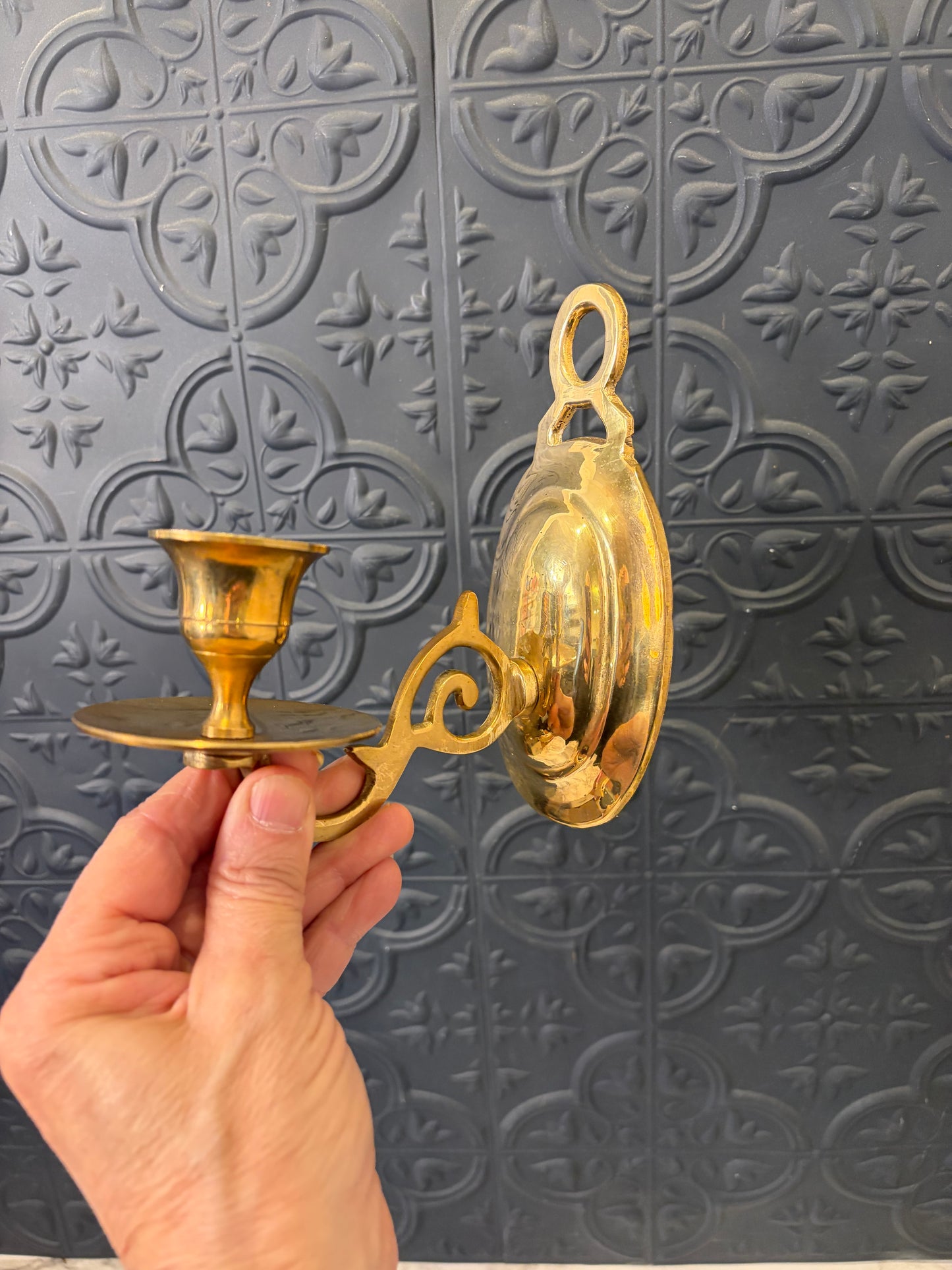 Oval Brass Sconce with swirl design