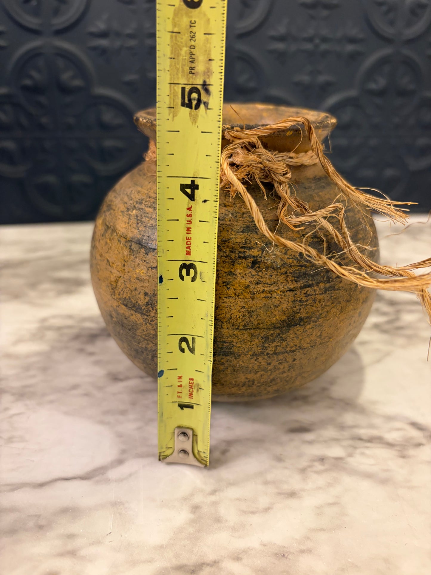 Small Round Pottery Vase with Raffia Tie