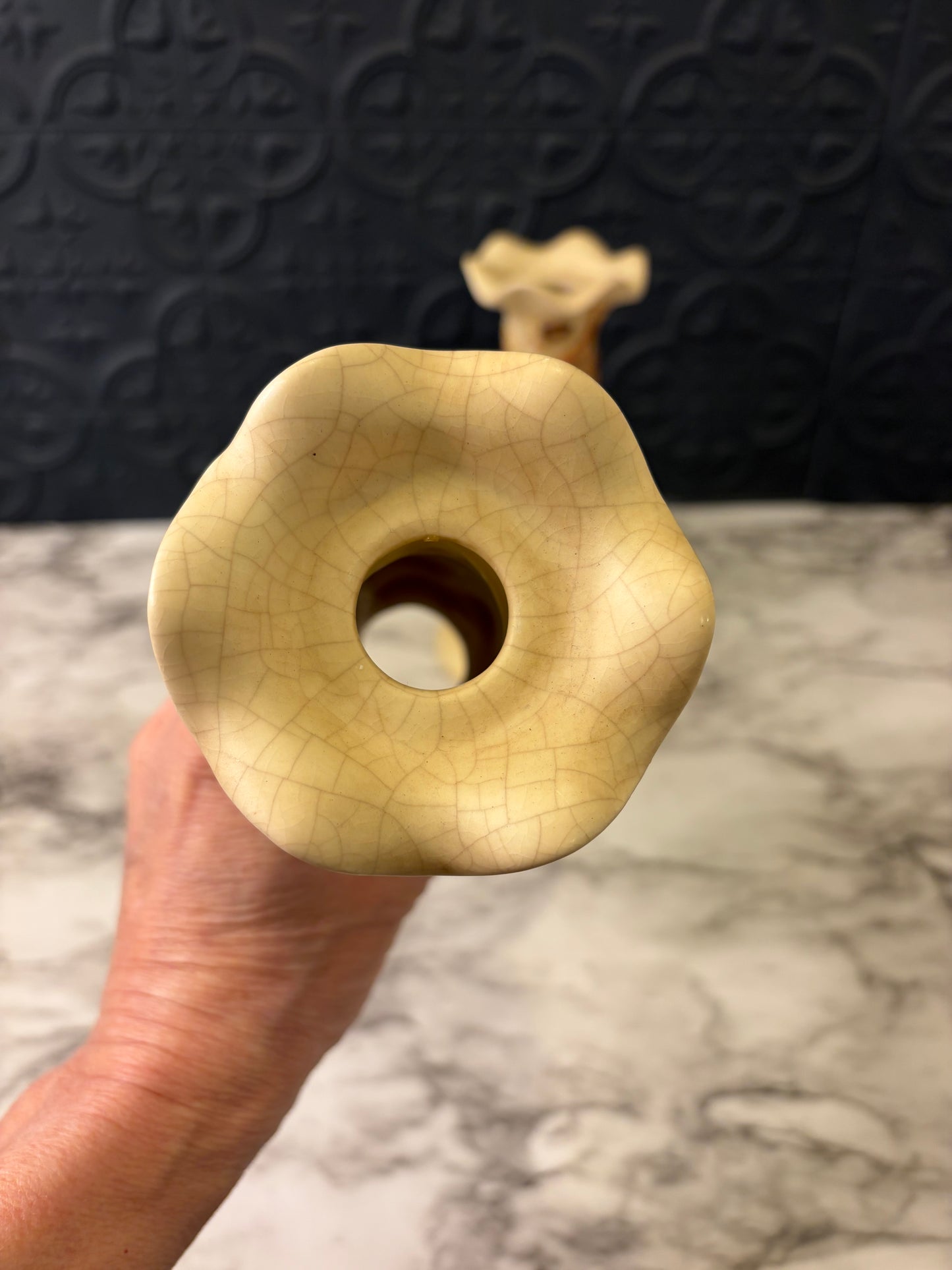 Pair of Cream Candle Holders with Green and orange