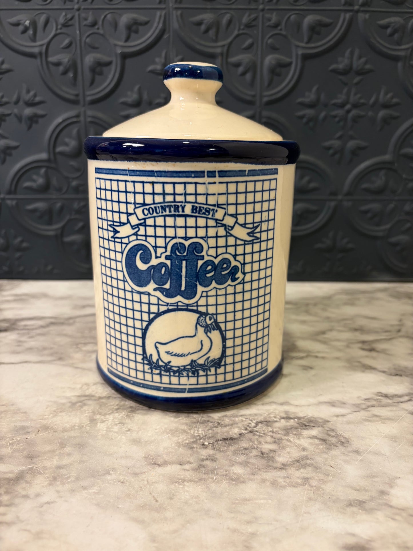 Country Best Blue and White Coffee Canister