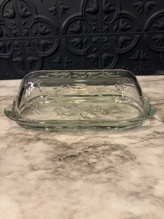 Anchor Hocking Savannah Pattern Glass Butter Dish