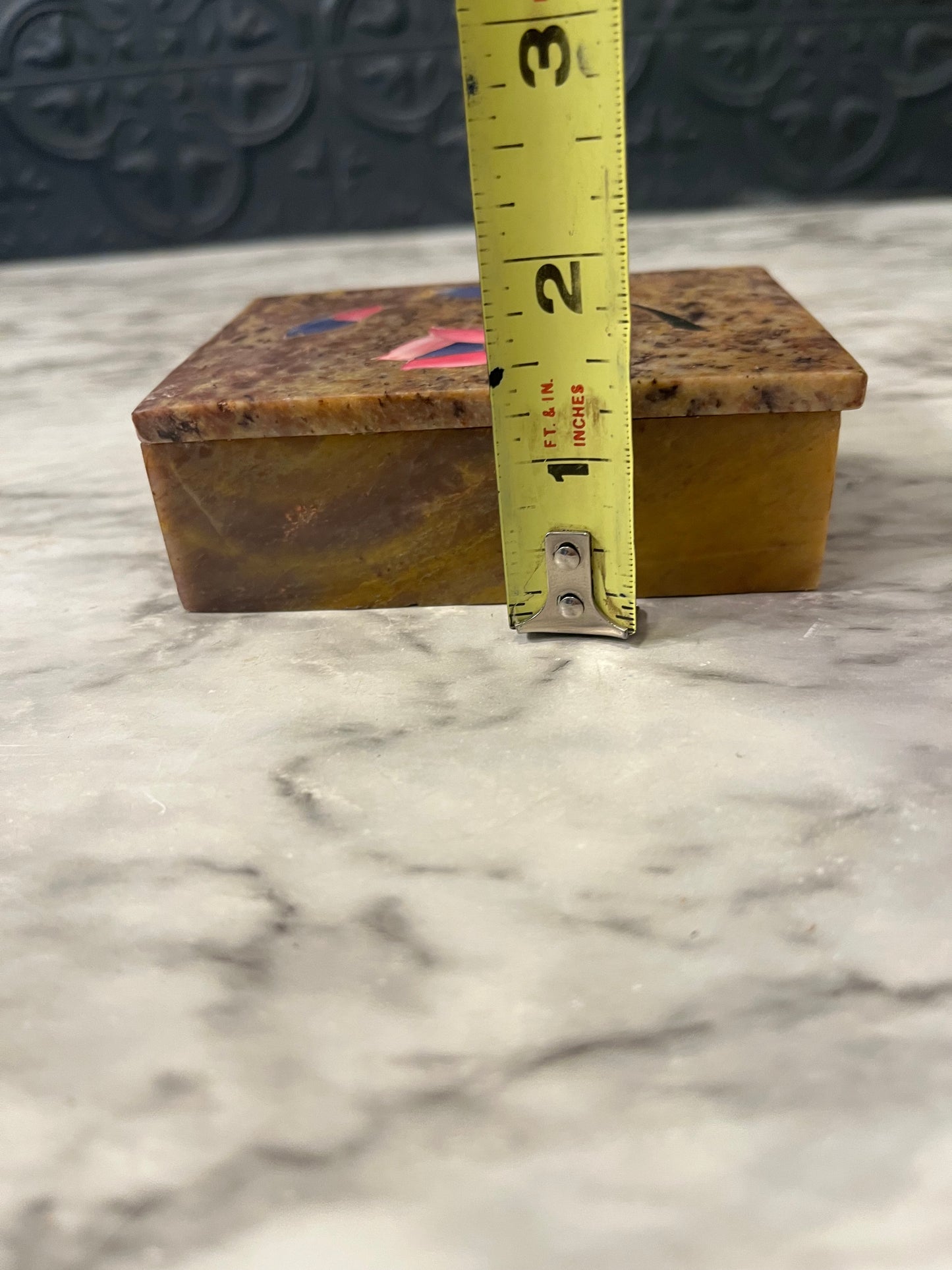 Stone Trinket box with pink flower