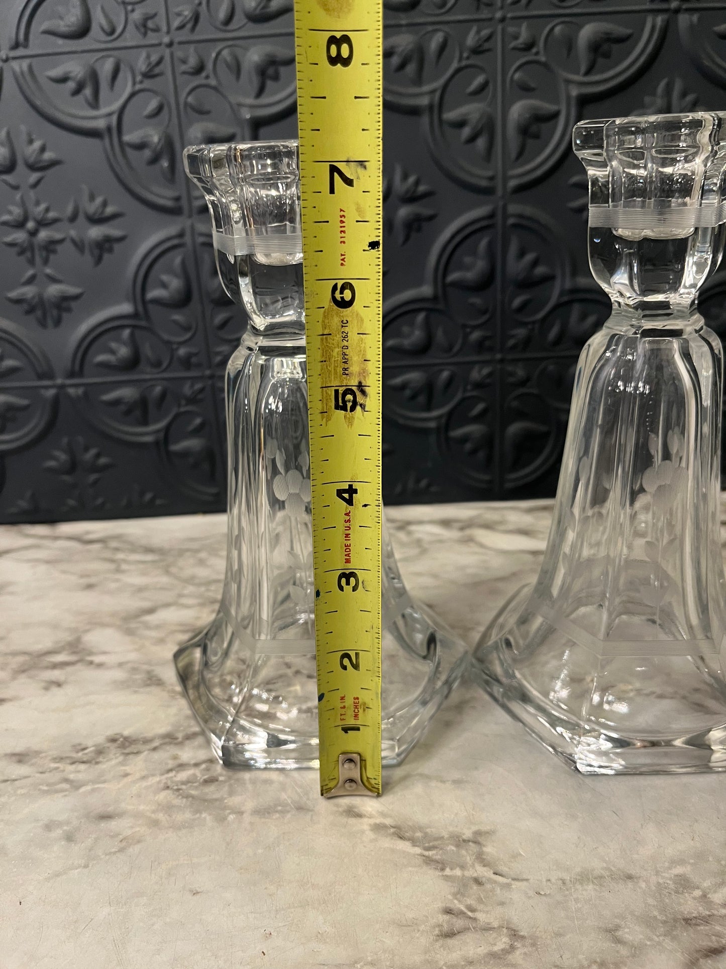 Set of 2 Etched Glass Candle Holders