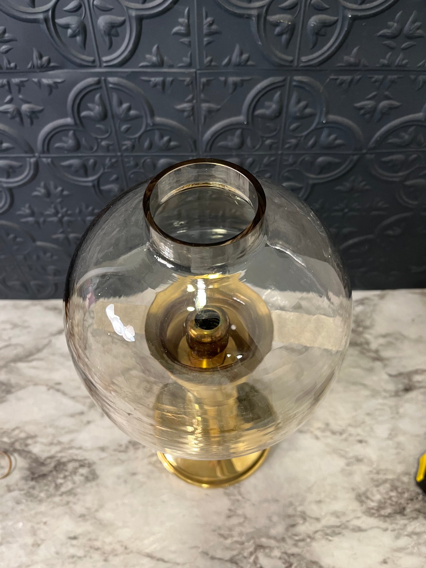 Spring Loaded Swedish Brass and Glass Candle Holder
