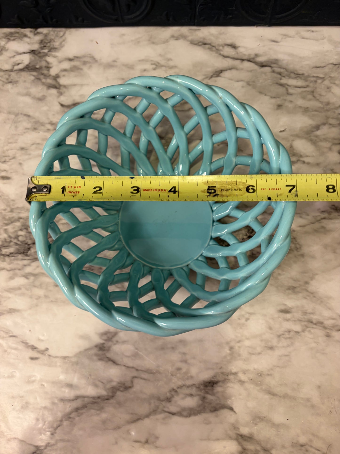 Aqua Ceramic Open Weave Bowl