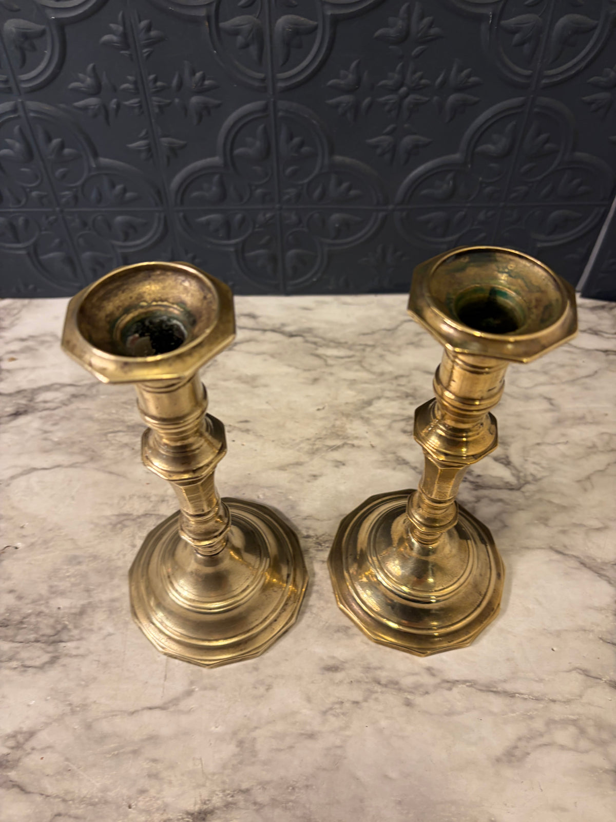 7.75" Brass Candlestick Pair with 12 Side base
