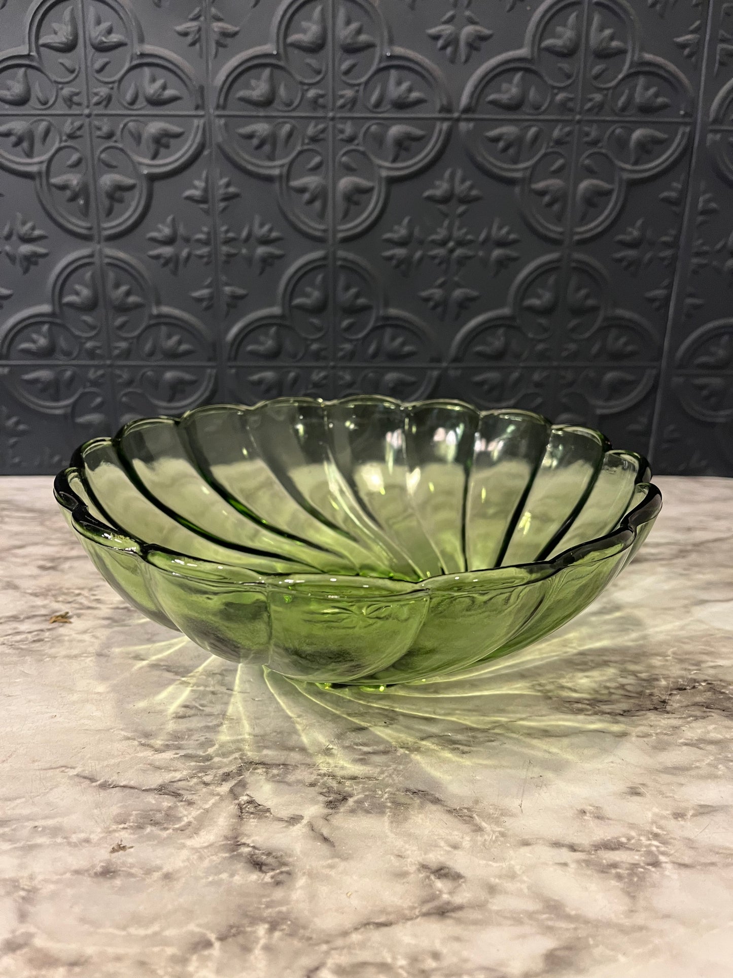 Hazel Atlas Green Swirl glass bowl